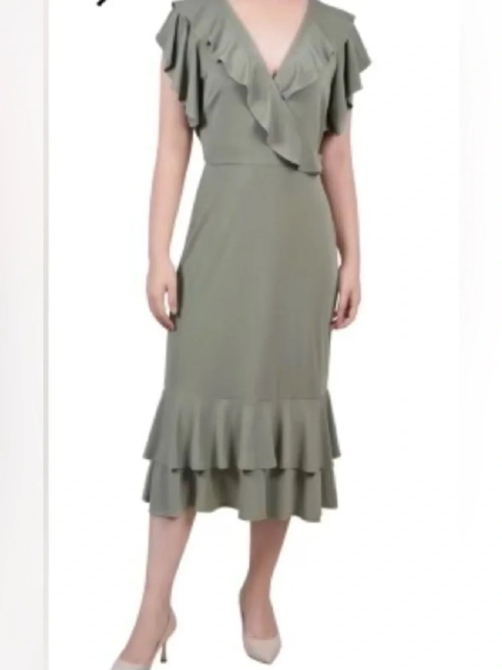 NY Collection Sage Green Ruffle flutter sleeve Dress. Size XL.